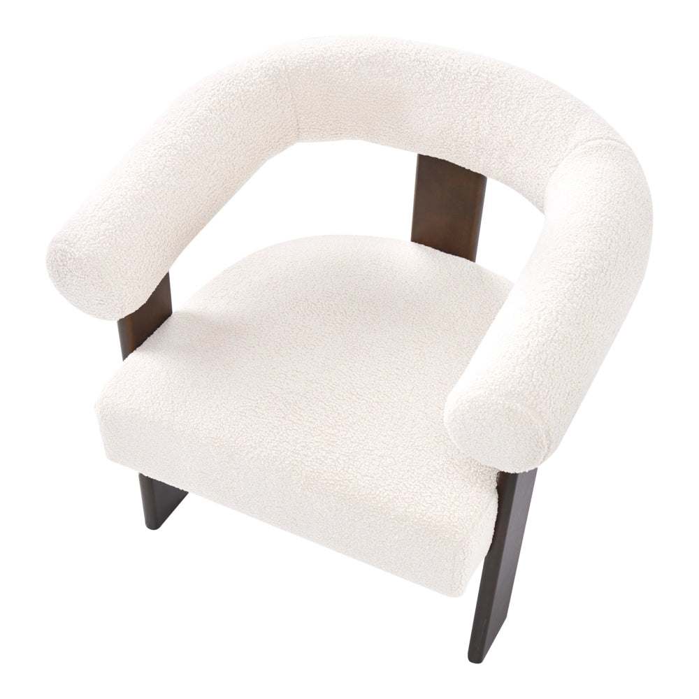 Poltrona bianco sporco e marrone scuro con rivestimento in bouclé design retrò gambe in legno per soggiorno