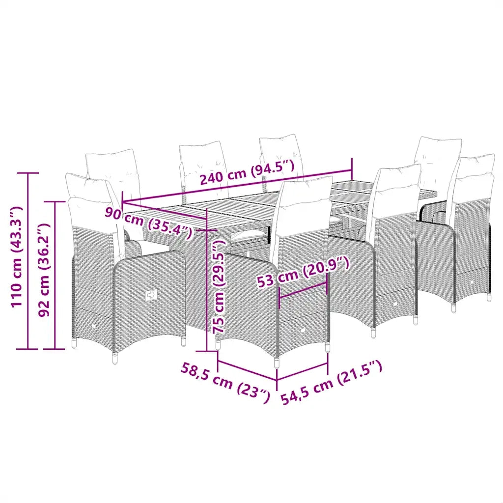 Set Bistrò da Giardino 11 pz con Cuscini in Polyrattan Grigio 3277294