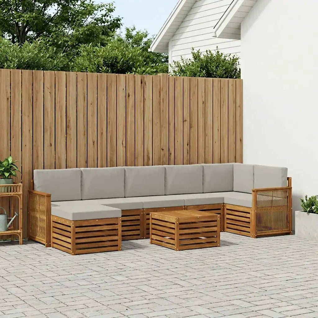 Set di divani da esterno 7 pcs Naturale e Grigio Chiaro