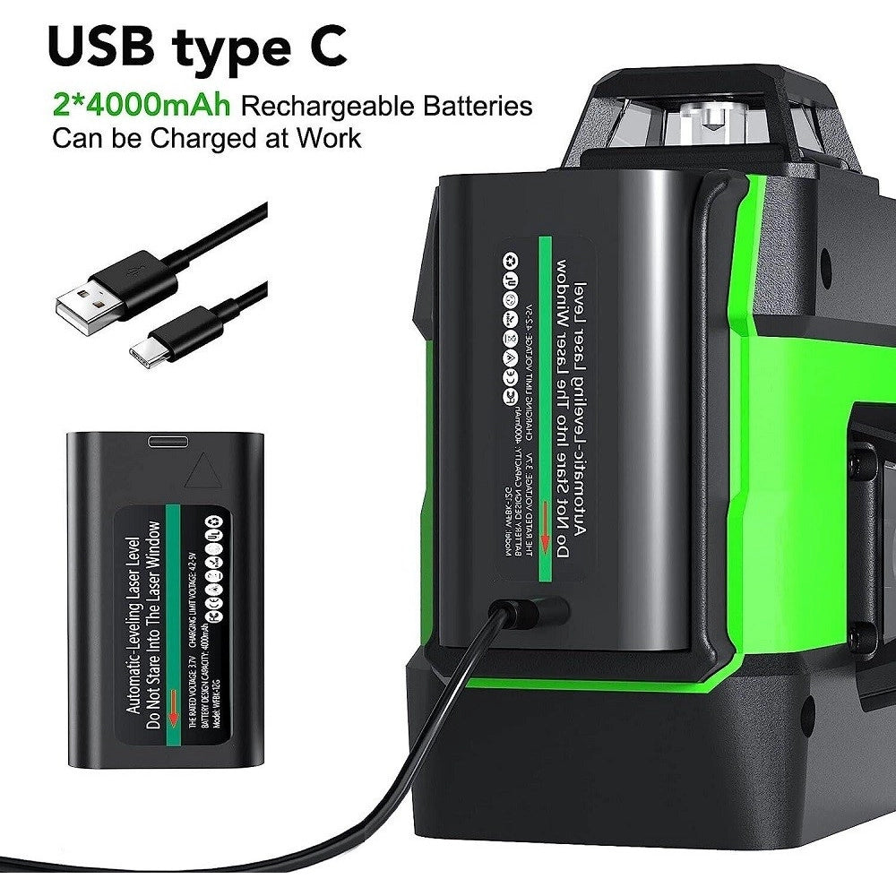 Trade Shop - Livella Laser Autolivellante A 360° Livella Laser Verde 2 Batterie Ricaricabili -
