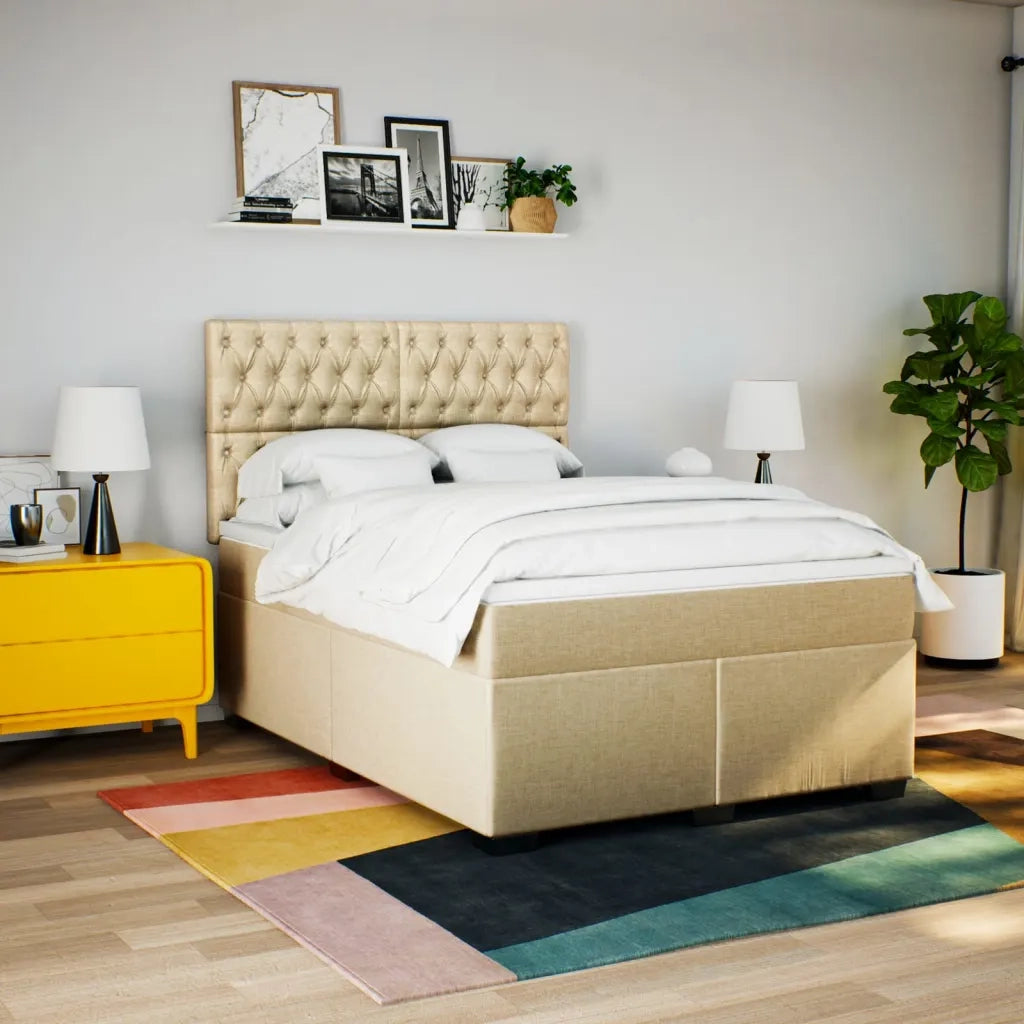 Giroletto a Molle con Materasso Crema 160x200 cm in Tessuto 3290551