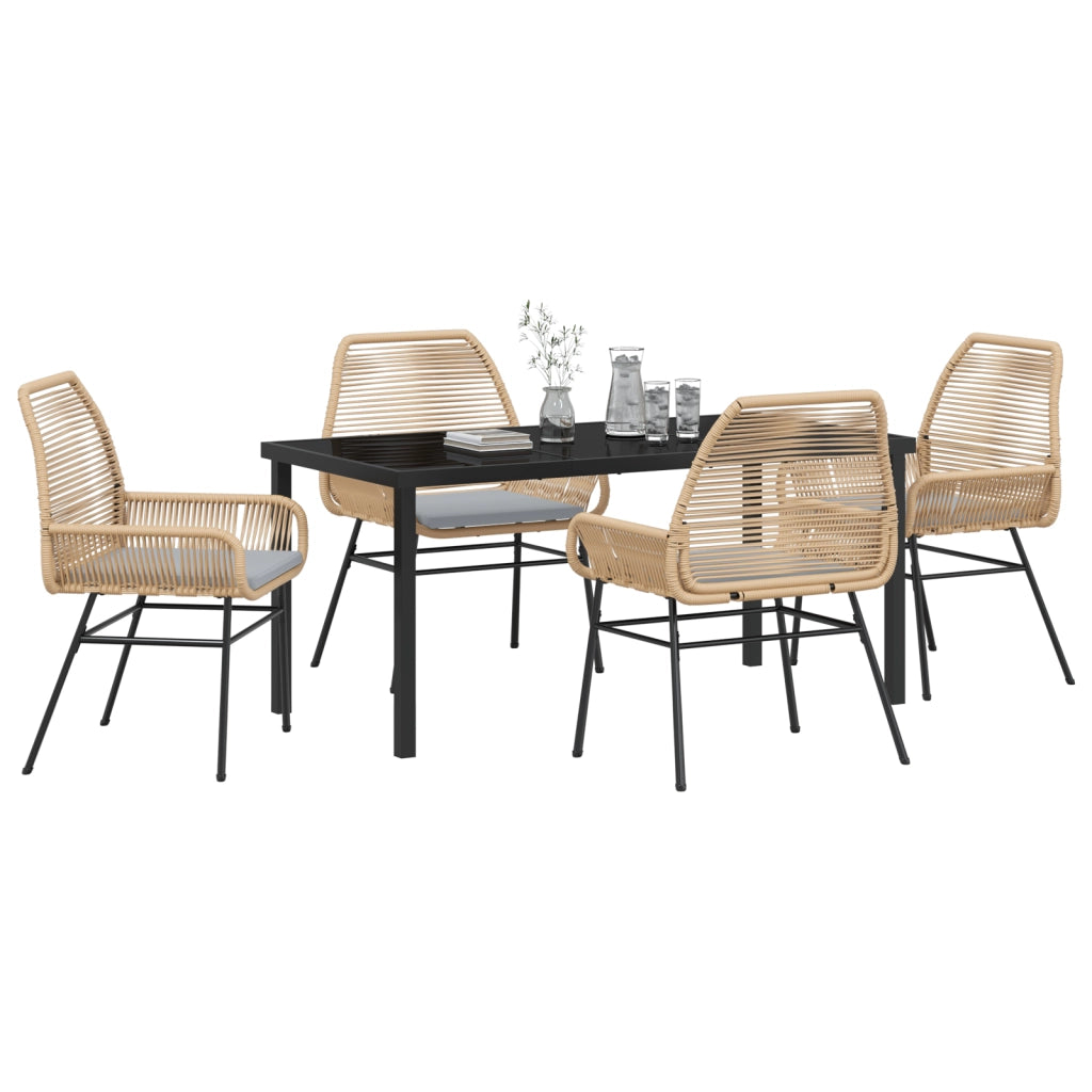 Set da Pranzo da Giardino da 5 Pezzi con Cuscini Marrone Rattan Poliestere