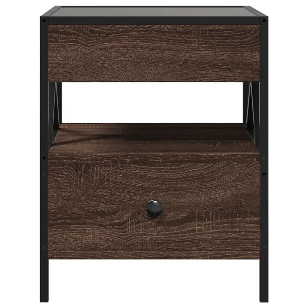 Comodino | Armadio da Notte | Mobiletto da notte con LED Infinity Rovere Marrone 40x40x51 cm