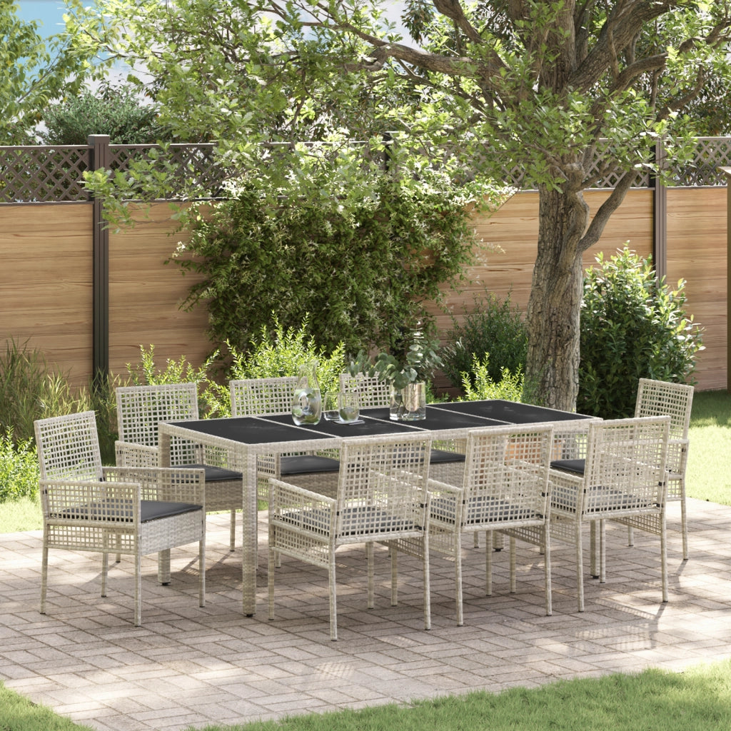 Set da Pranzo da Giardino in 9 Pezzi Grigio Chiaro in Polyrattan