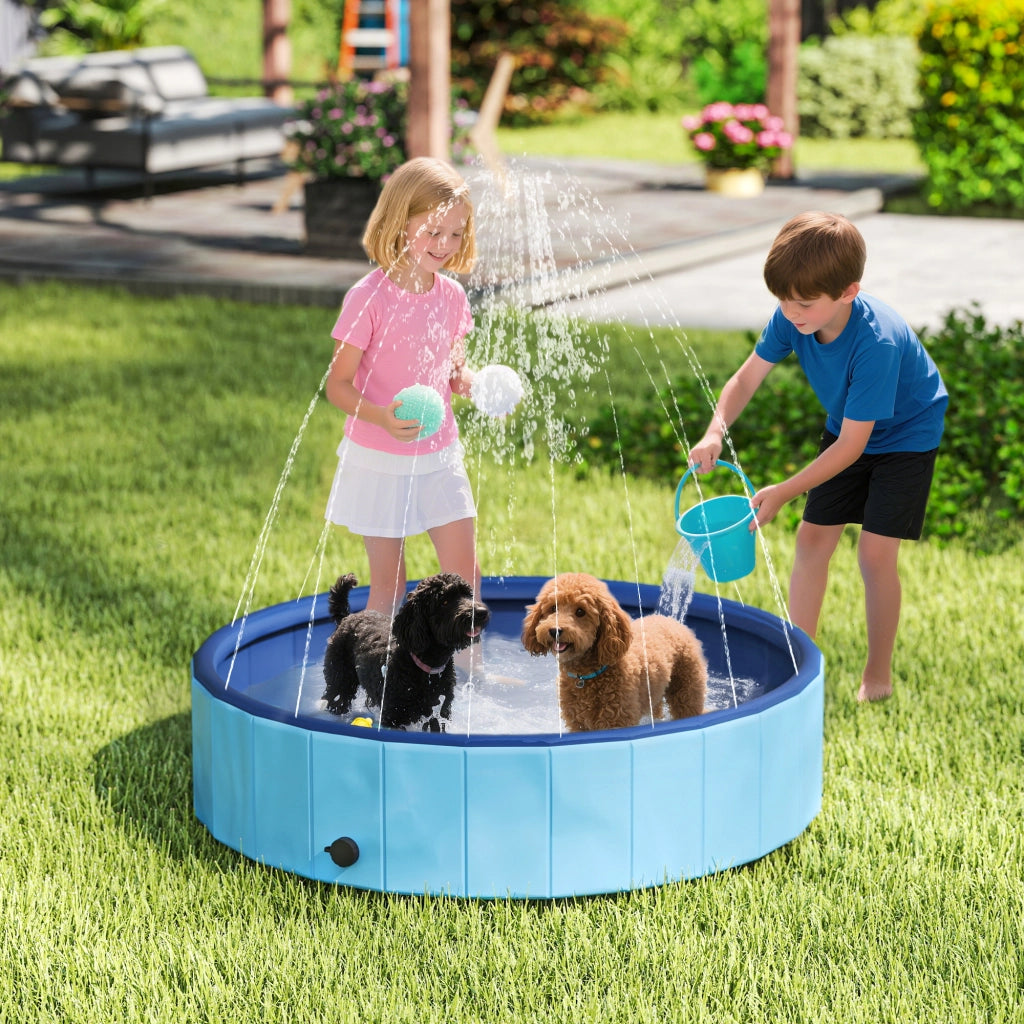 Piscina per Cani Pieghevole con Aspersore ¨C zephmum ¨C PVC Antiscivolo ?120x30 cm Azzurro