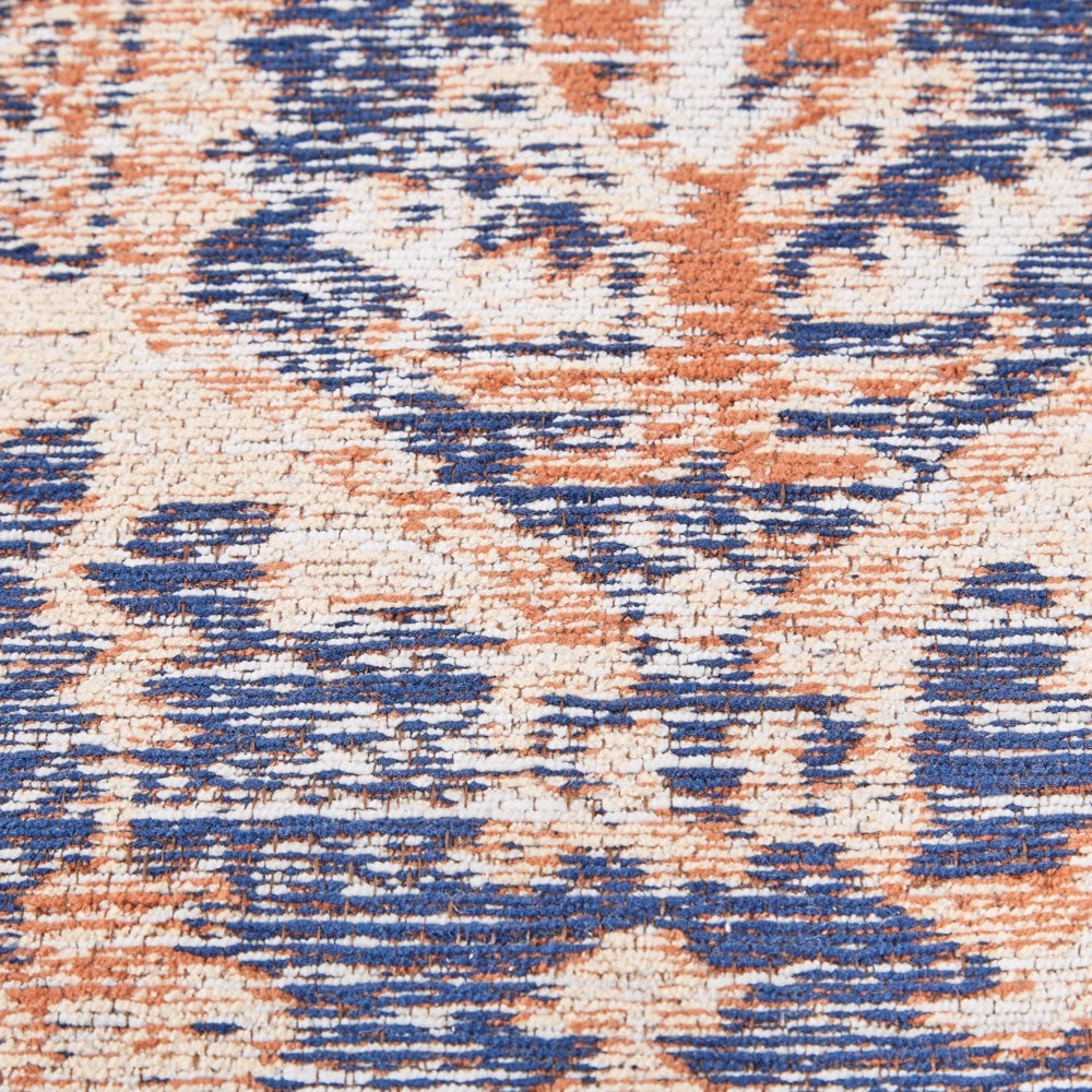 Tappeto lungo in cotone blu e rosso 140 x 200 cm con effetto invecchiato stile orientale ingresso soggiorno