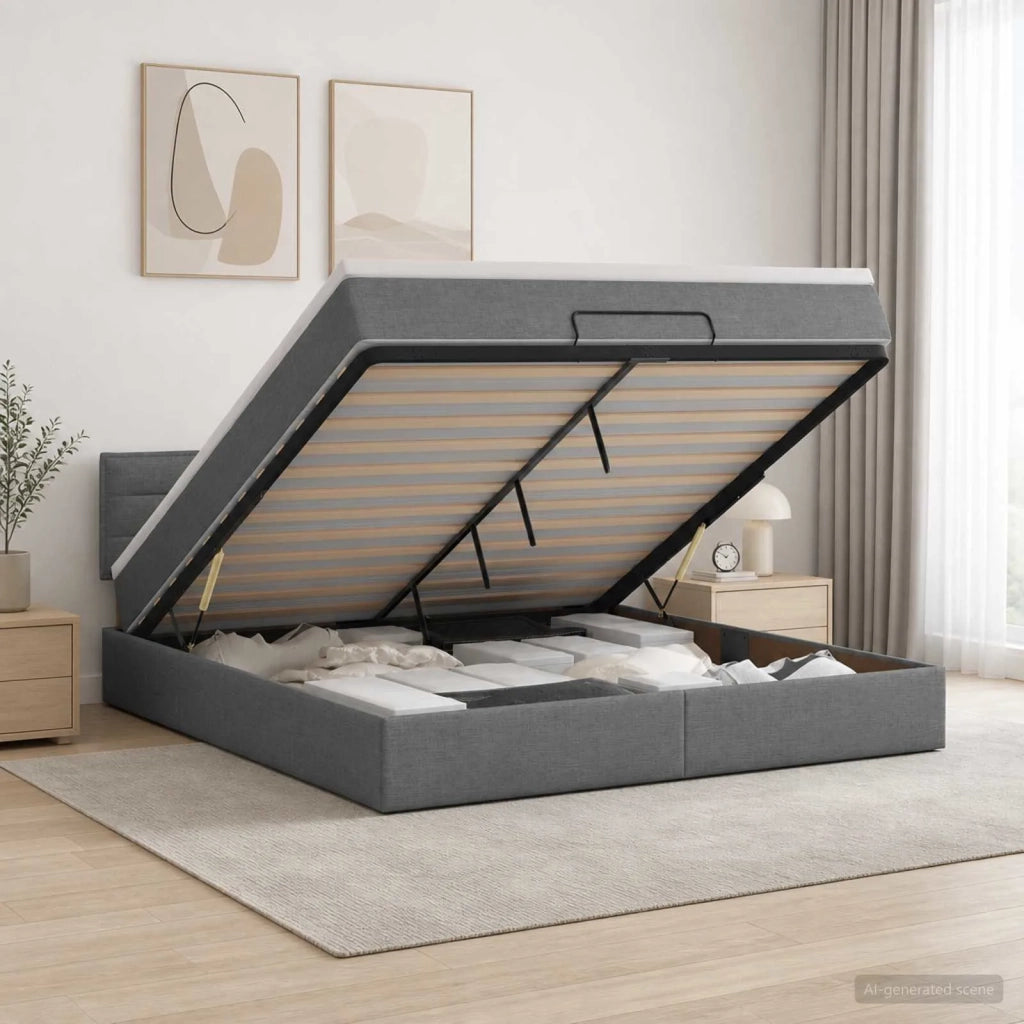 Letto ottomano con materasso Grigio Scuro 140 x 200 cm Tessuto 3456248