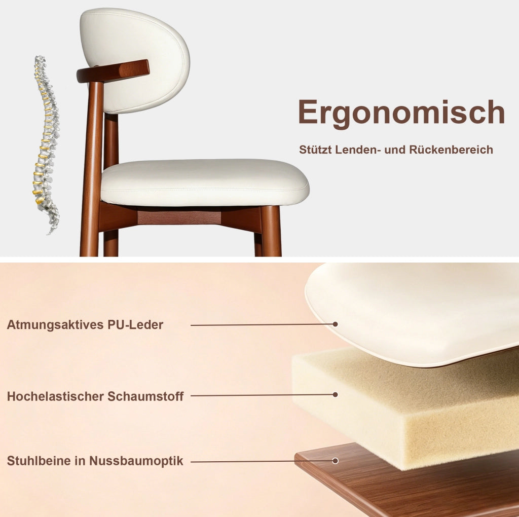 Set di 2 sedie da pranzo con schienale ergonomico; legno di quercia effetto noce e rivestimento bianco