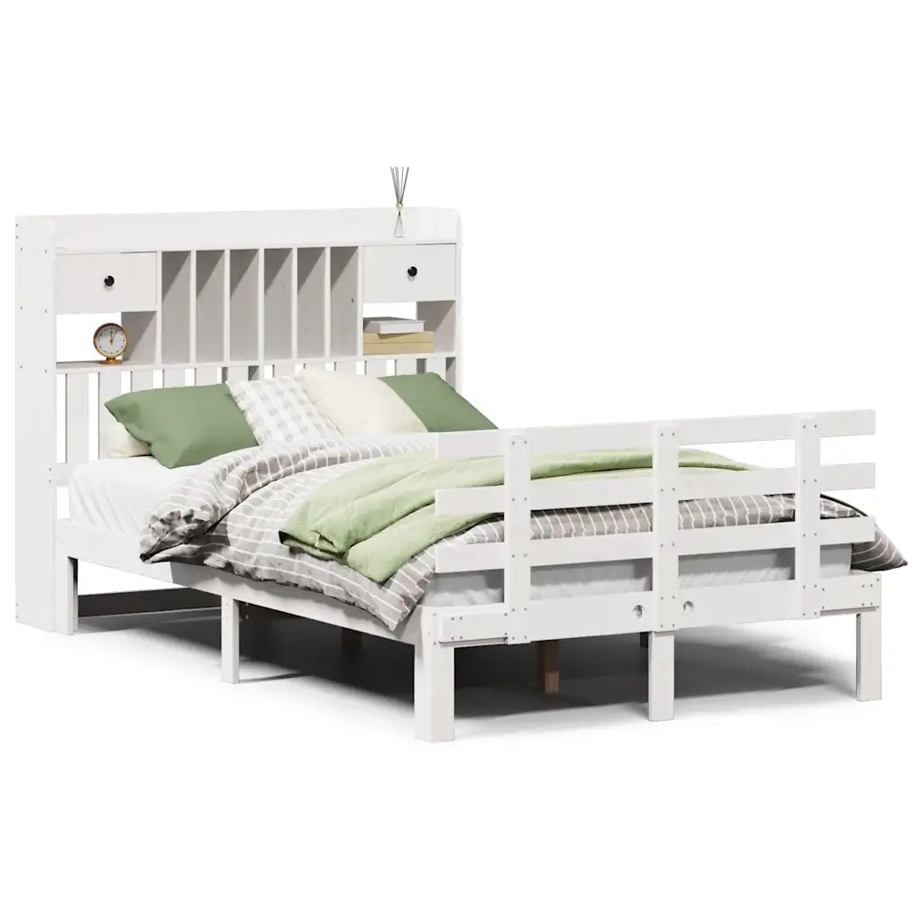 Letto Libreria senza Materasso Bianco 135x190 cm Legno di Pino 3322787