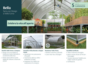 Canopia Bella Doppio Strato Serra Da Giardino in Policarbonato 724X244X219 cm Argento