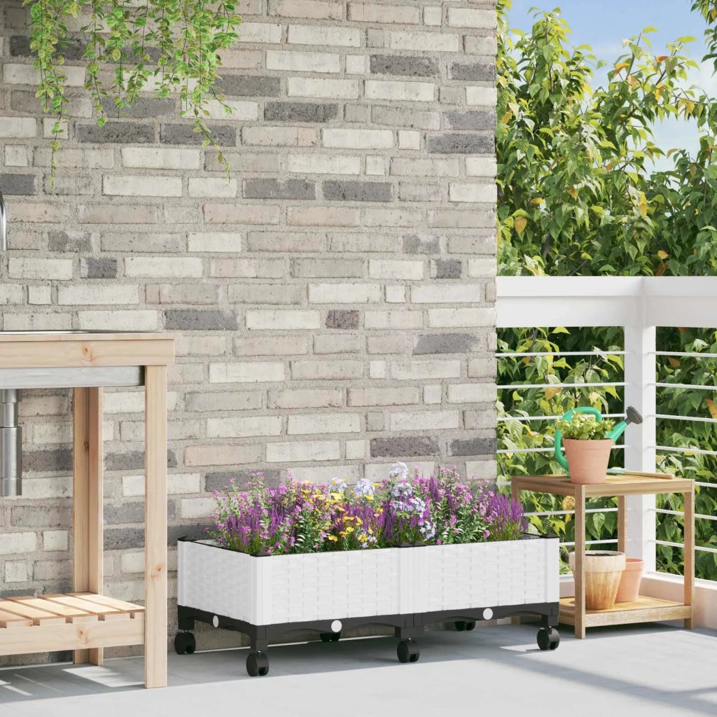 Vaso da Giardino con Ruote Bianco 80 x 40 x 33 cm PP 3422958