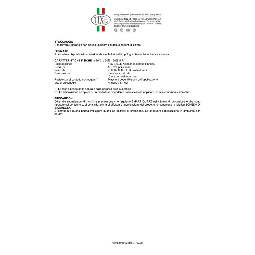 Tixe smart quarz 14lt idro pittura al quarzo acrilica bianca opaca grana fine alta copertura