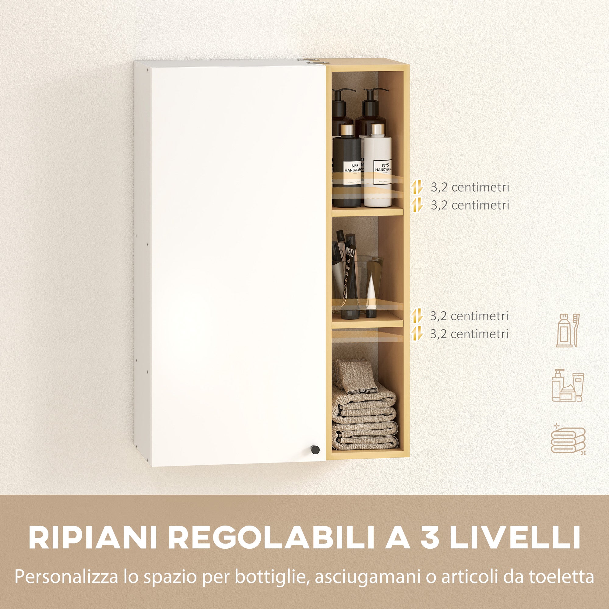 Armadietto Bagno a Parete 59,5x30x90 cm con Ripiani Regolabili e 3 Mensole Aperte Bianco e Legno