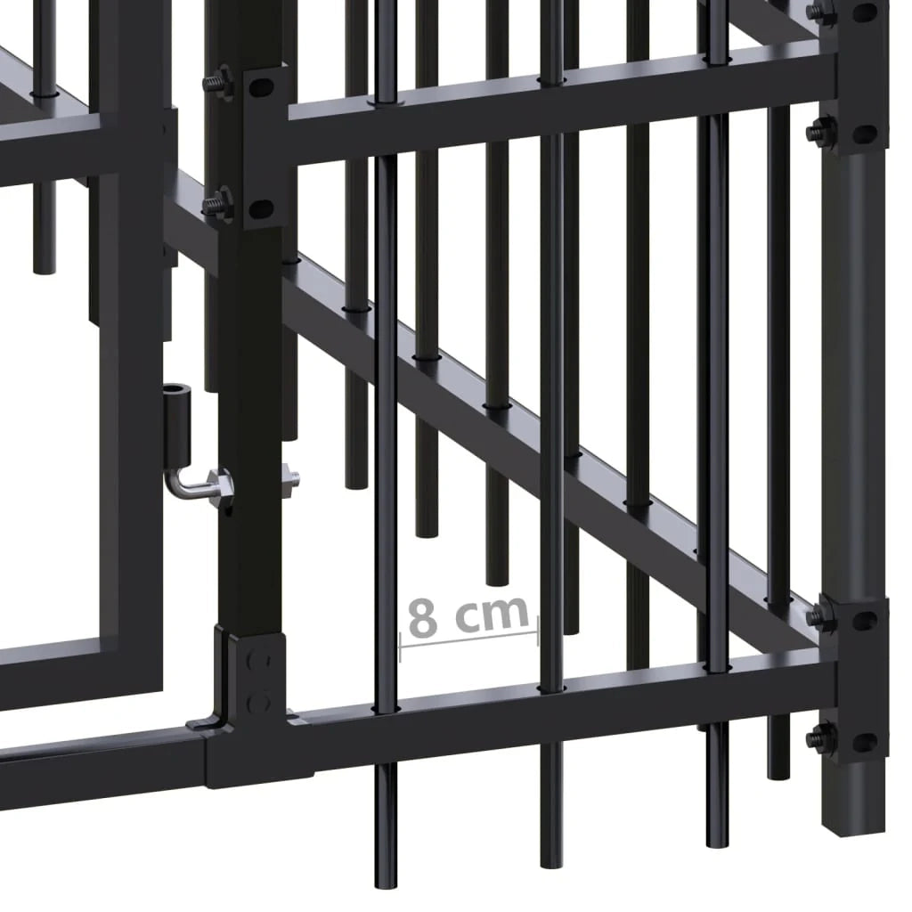 Cuccia/gabbia/recinto per animali domestici da esterno con tetto per cani acciaio 9,22 m² nero 02_0041772
