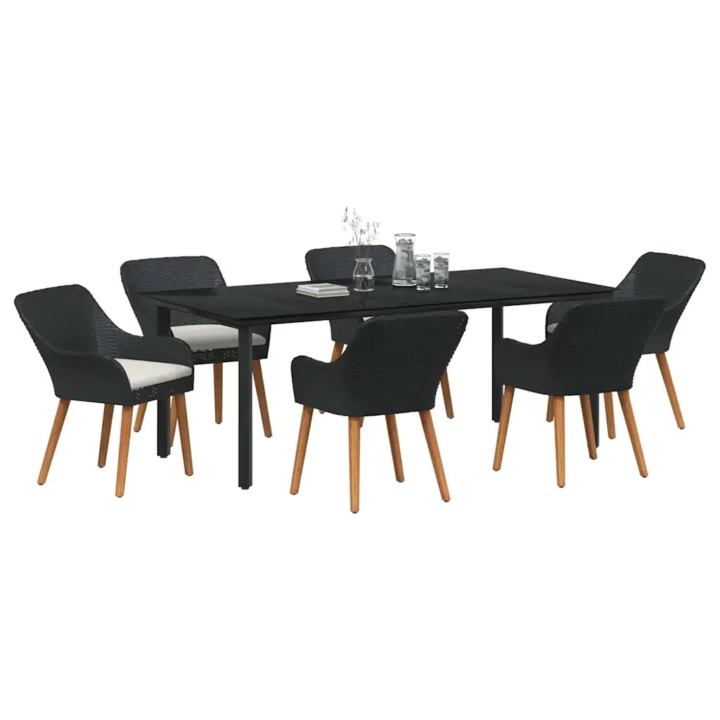 Set da Pranzo per Giardino con cuscino 7 pcs Nero polyrattan 3261675