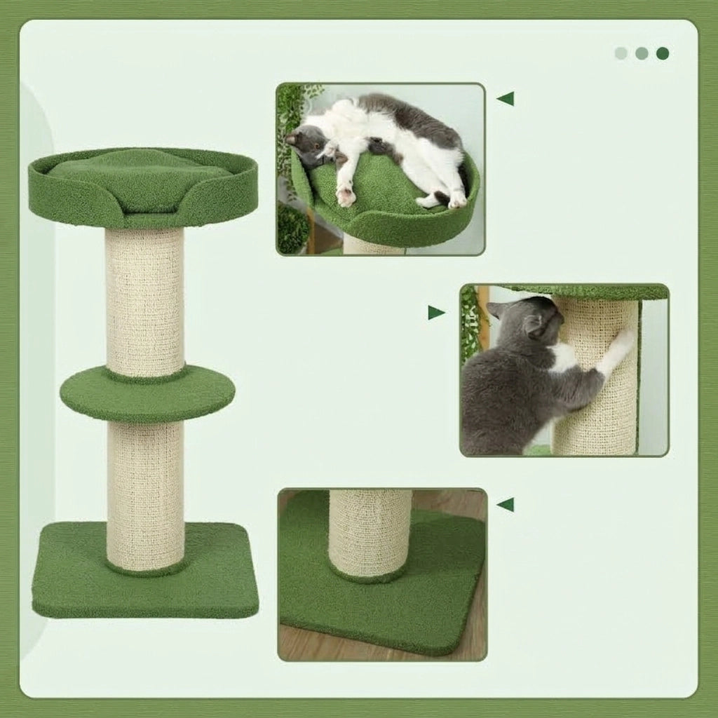 Albero per Gatti con Letto e Piattaforma in Lana di Agnello Verde 91cm