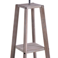 Lampada da Terra in Legno con 3 Ripiani e Paralume in Tessuto 45x45x148 cm  Grigio