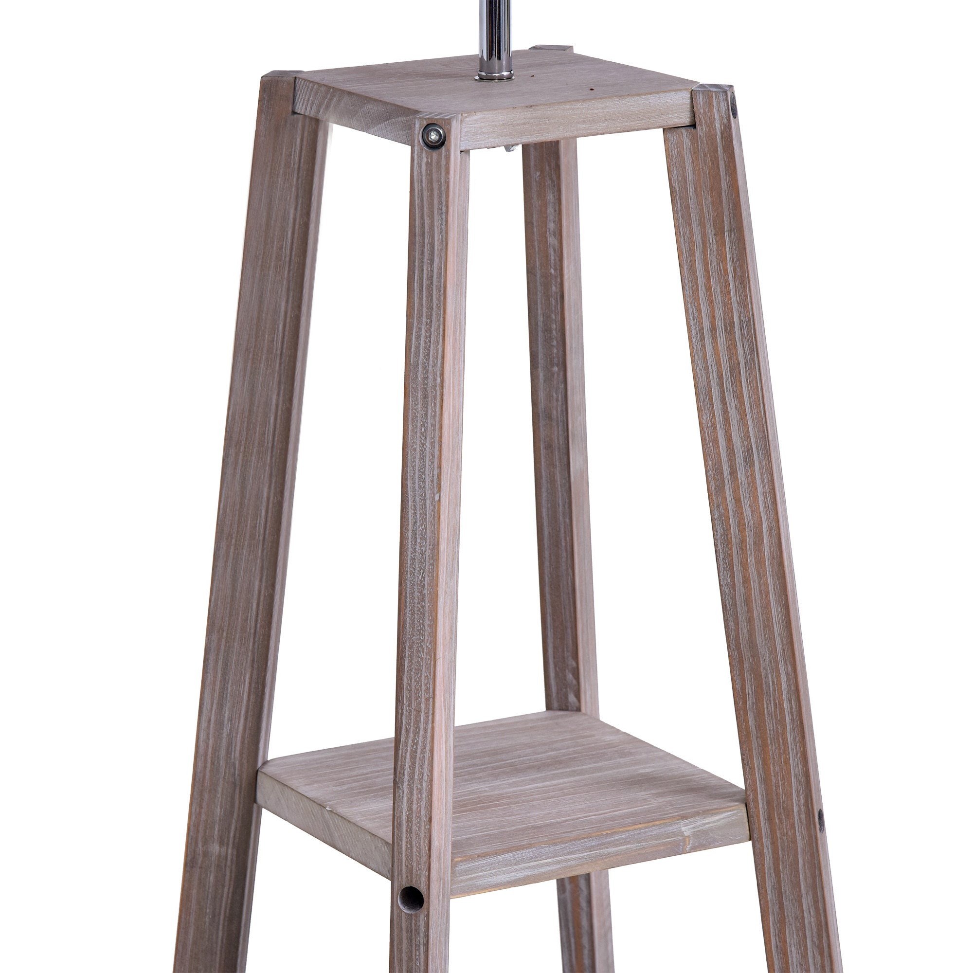 Lampada da Terra in Legno con 3 Ripiani e Paralume in Tessuto 45x45x148 cm  Grigio