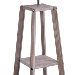 Lampada da Terra in Legno con 3 Ripiani e Paralume in Tessuto 45x45x148 cm  Grigio