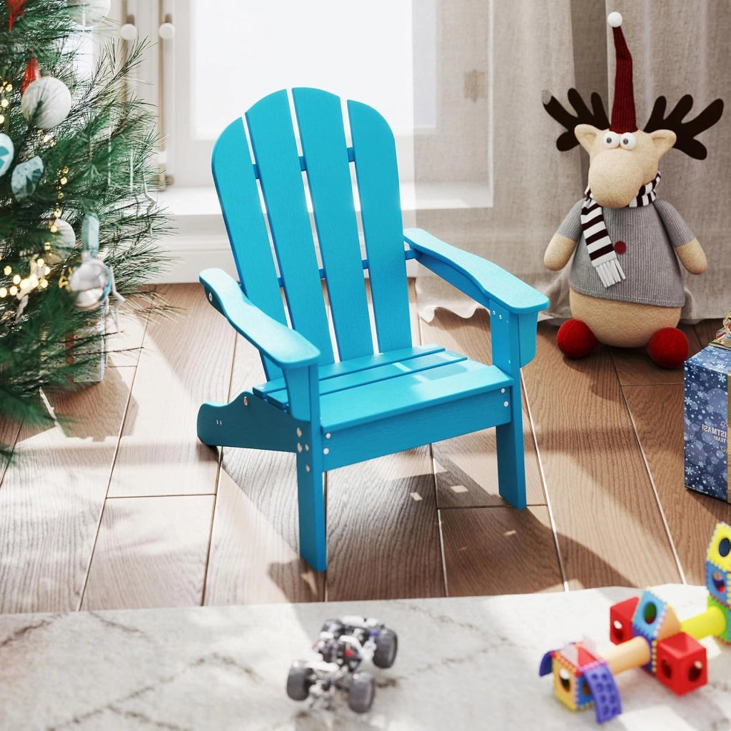 Sedia Adirondack per Bambini da Giardino, Sedie Ergonomica in HDPE con Schienale Inclinato e Braccioli, Poltrona per Interno ed Esterno, per Bambini 3 a 8 Anni, 52 x 53,5 x 64 cm (Azzuro)