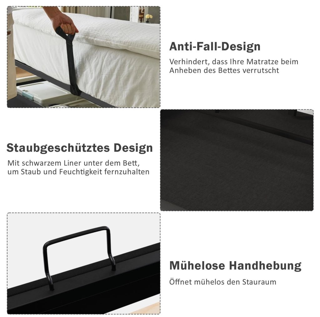 Letto contenitore 140 × 200 cm con LED; prese USB e Type-C; grigio