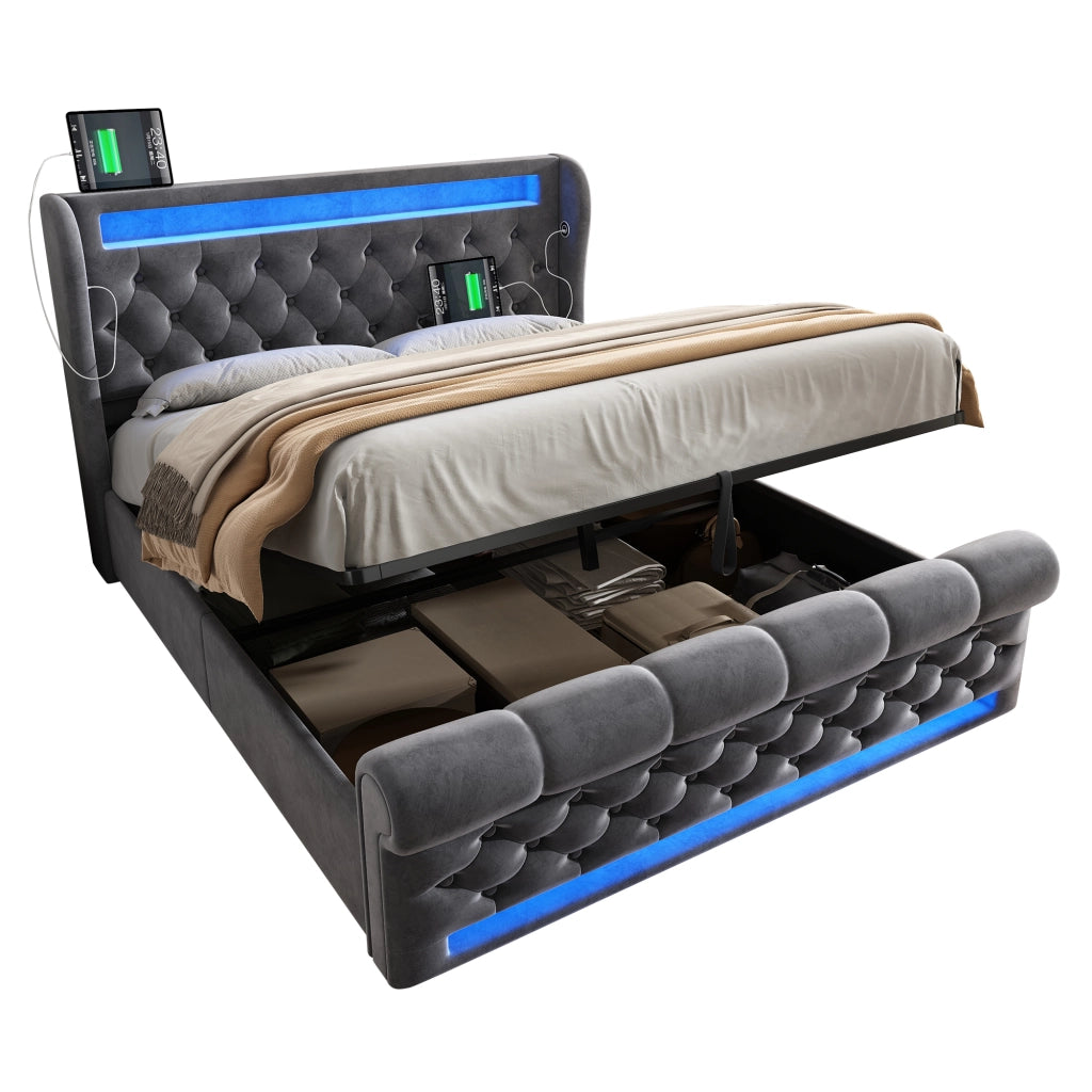 letto imbottito velluto grigio 140 x 200 cm
