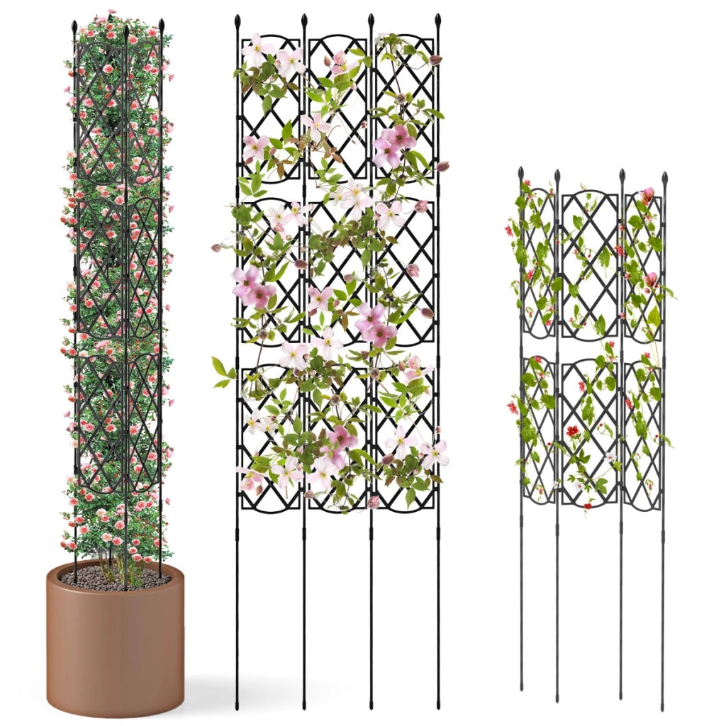 Trellis da giardino in metallo per piante rampicanti-Set da 3 supporti per piante Nero