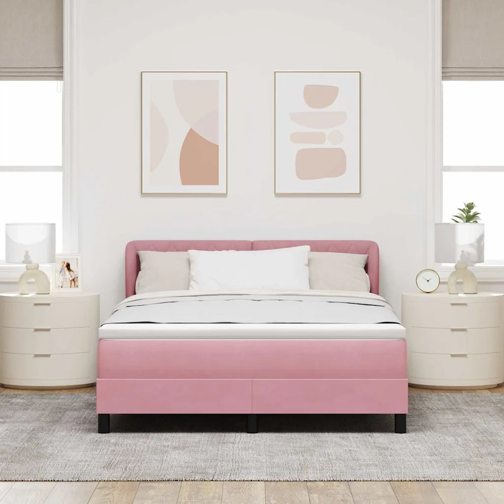Letto a molle con testiera Rosa 140 x 190 cm Velluto 3340333