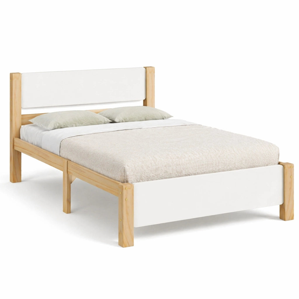 Letto singolo 90x200 cm in pino e MDF bianco/naturale