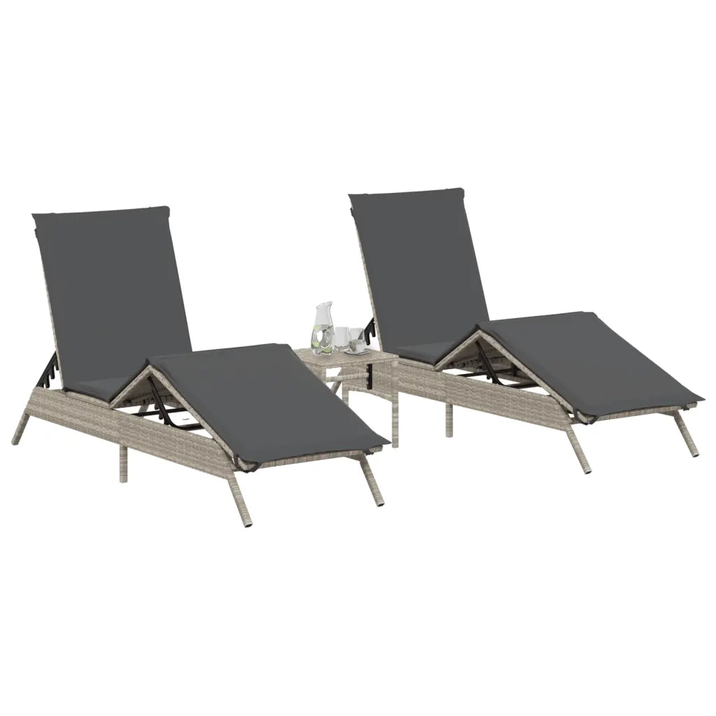 Lettino Prendisole 2 pz con Cuscini Grigio Chiaro in Polyrattan 3261583