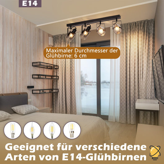 ZMH Faretto da soffitto 4 fiamme vetro grigio fumé E14 per camera letto
