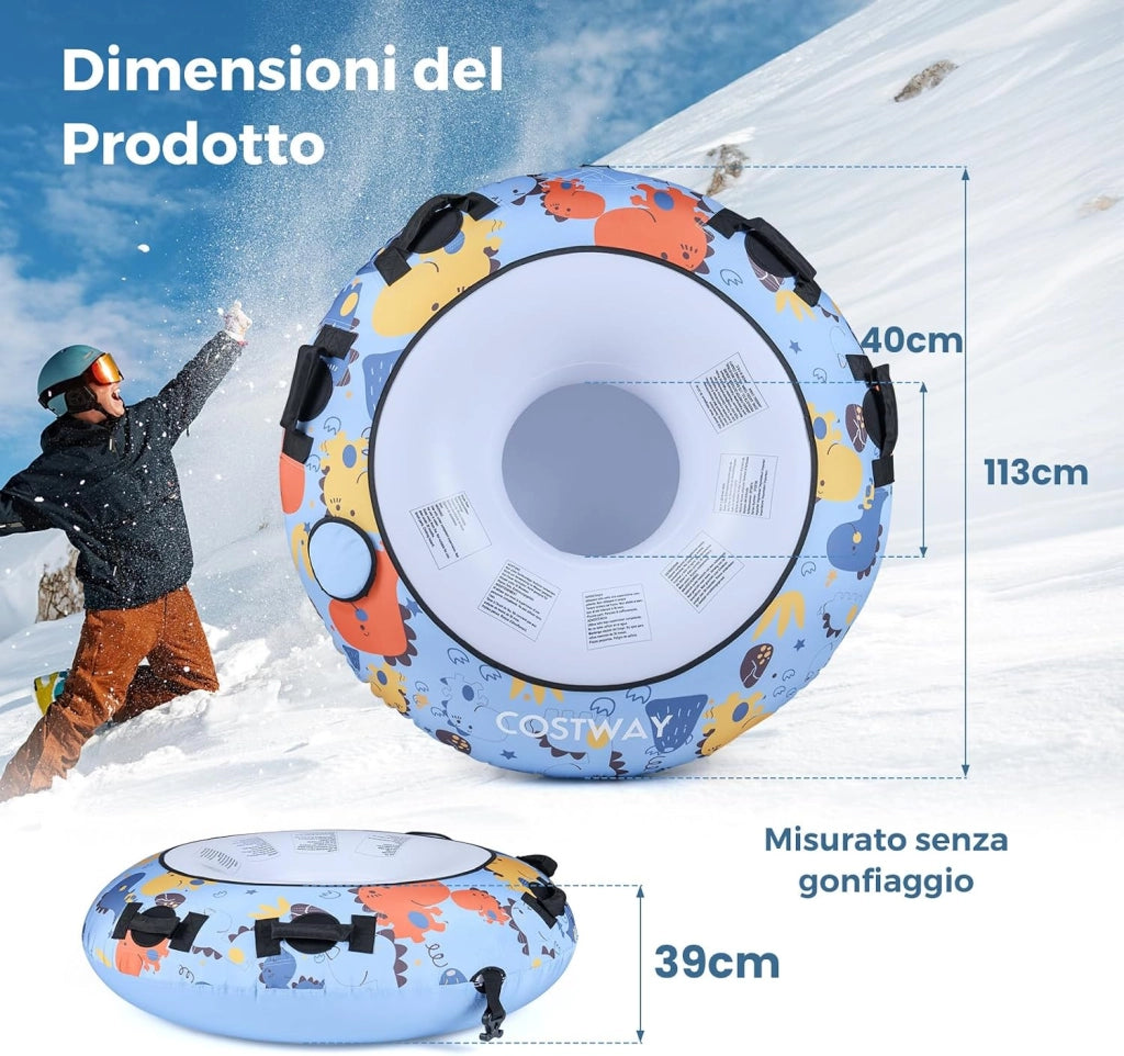 Slittino da Neve Gonfiabile con Copertura Premium in Poliestere Oxford, Slitta Gonfiabile con Materiale Resistente al Freddo, Maniglie Robuste e Pompa Manuale per Bambini e Adulti