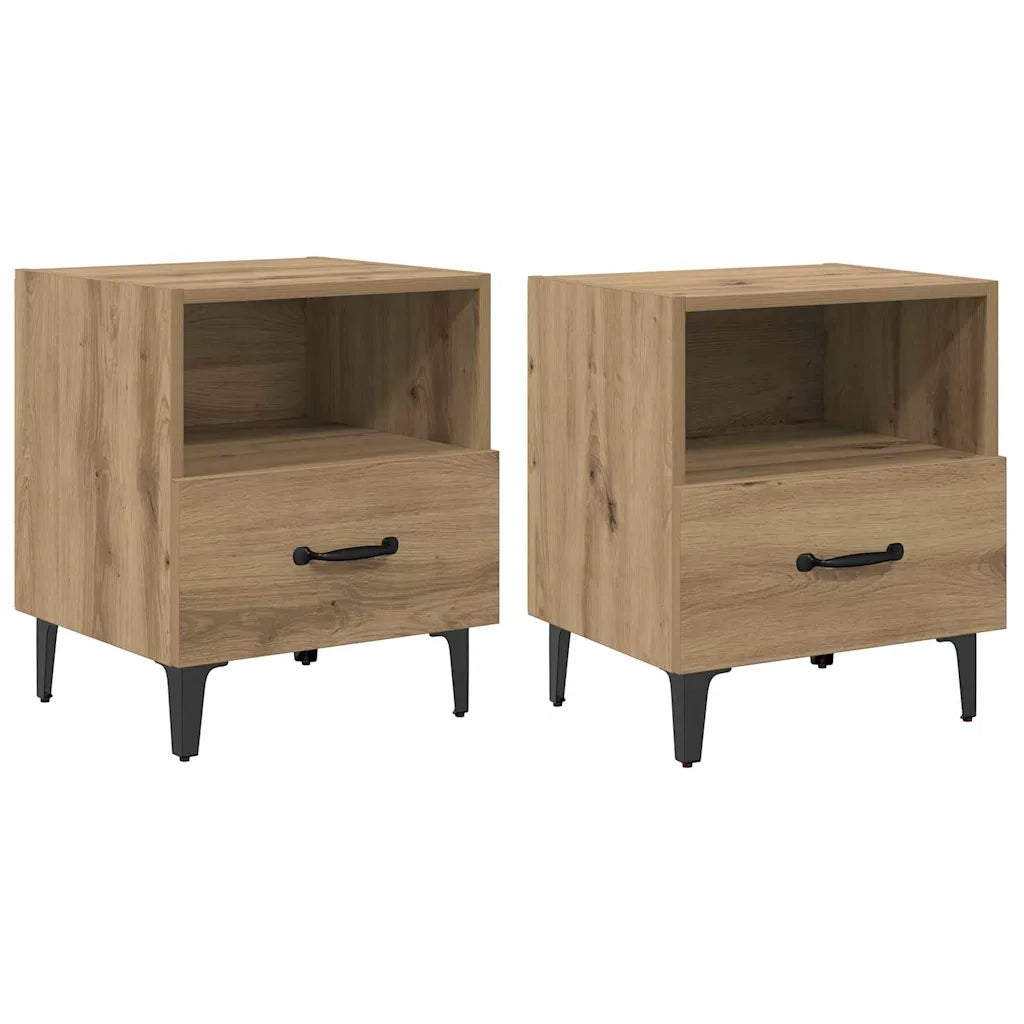 Set di 2 Comodini | Armadio da Notte | Mobiletto da notte Rovere artigianale 40 x 35 x 47,5 cm