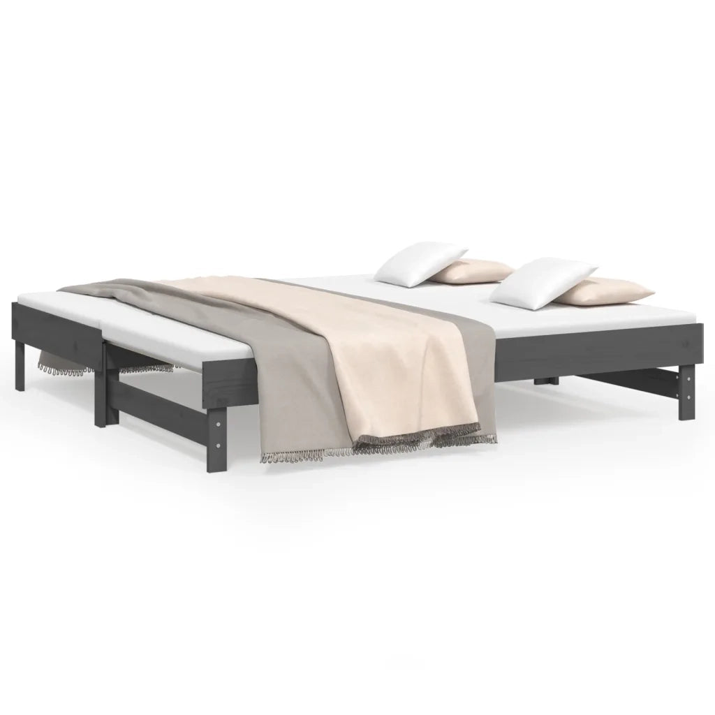 Letto da camera | Dormeuse Estraibile Grigia 2x(90x190) cm Legno Massello di Pino