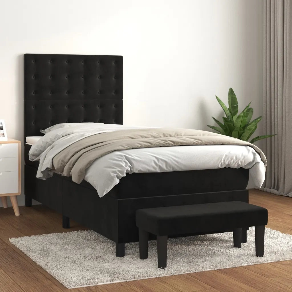 Letto singolo | Letto per adulti | Giroletto a Molle con Materasso Nero 80x200 cm in Velluto