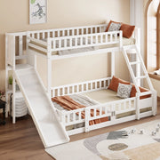 DESMIU Letto a castello per bambino 140 × 200 cm con scivolo, scala, ripiani, senza materasso, bianco
