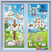 Stickers per finestra per Pasqua, 9 strisce PVC adesive, riutilizzabili con simboli di coniglio, decorazione per finestre per bambini
