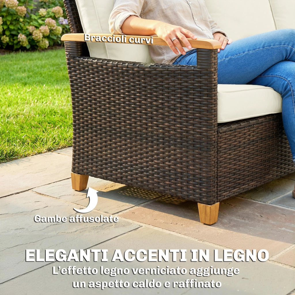 Divano da Esterno 3 Posti in Rattan PE ¨C zephmum ¨C Marrone, Crema, con Cuscini