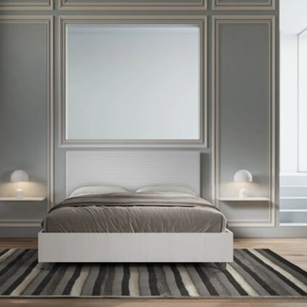 Letto matrimoniale con rete 160x200 bianco frassino testata similpelle bianco Level