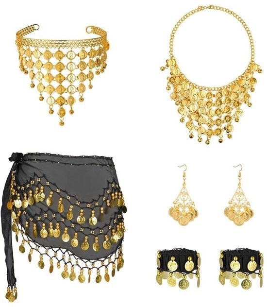 Set di Sjaals per Danza del Ventre da 7 - Nero Chiffon - Leggero e Respirabile - Adattabile - Per Spettacoli e Feste - Misterioso e Elegante - Costumi per Danza del Ventre