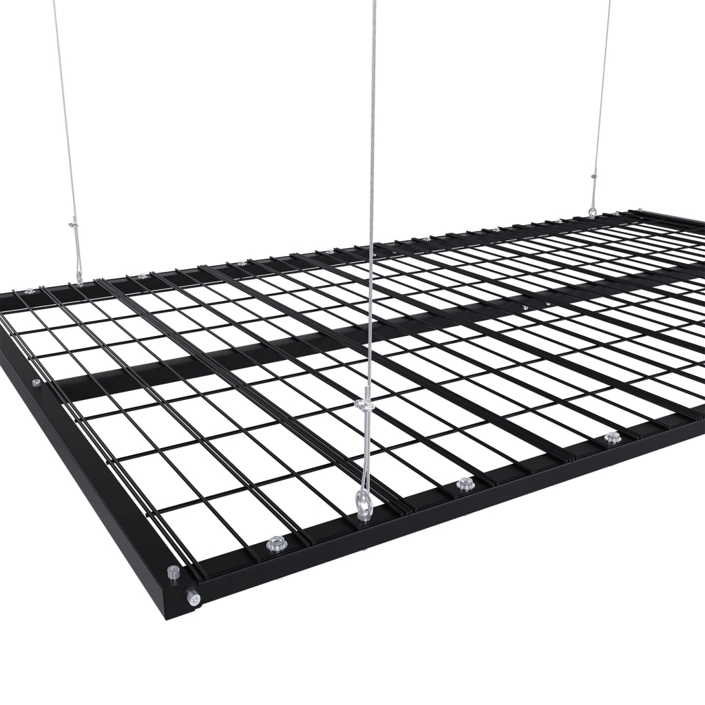 Scaffale da soffitto con sistema a manovella e bloccaggio manuale per garage in acciaio nero 120×240 cm