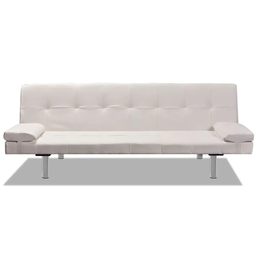 Divano letto regolabile con due cuscini in similpelle bianco crema 02_0019535
