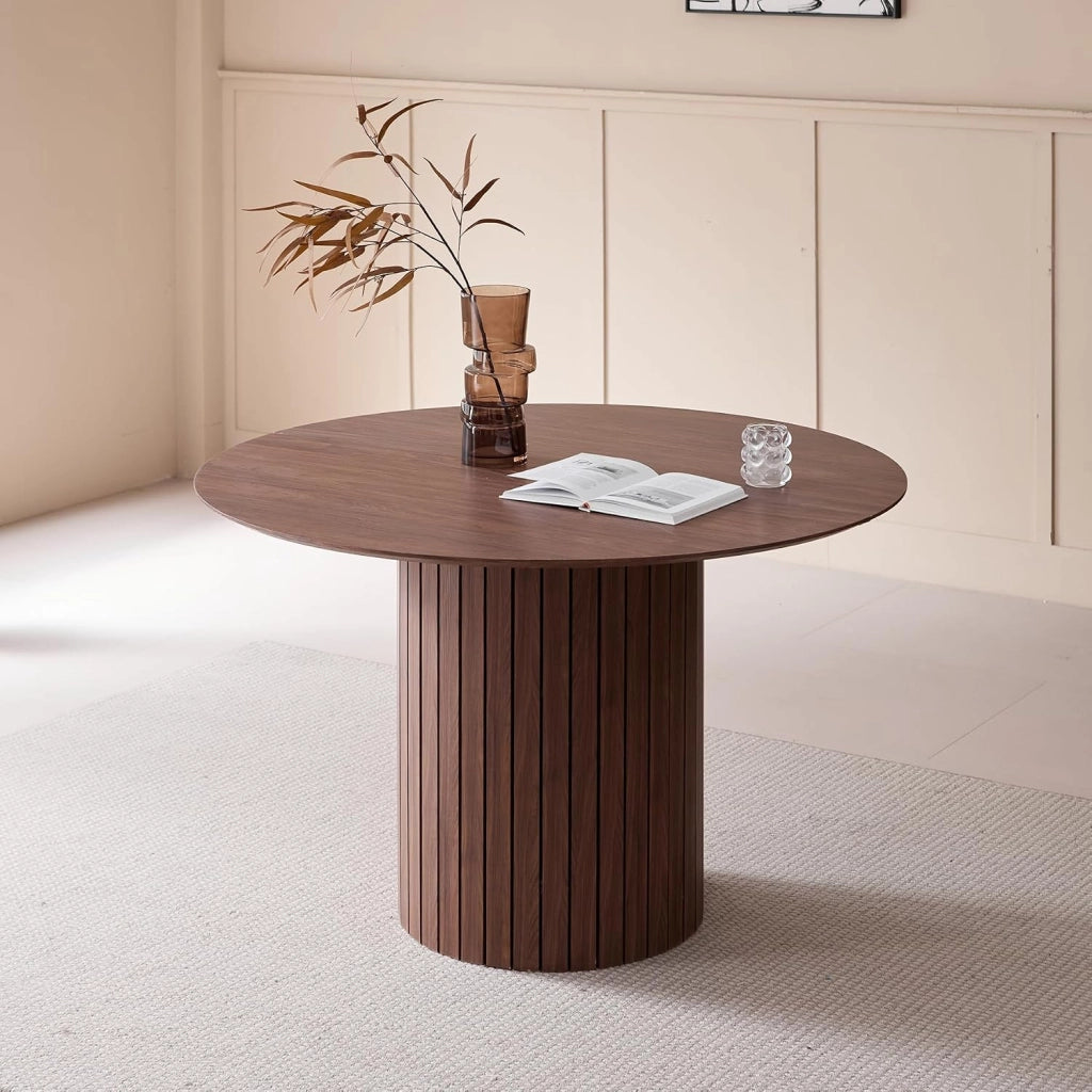 GrandCA HOME Tavolo da Pranzo Rotondo, Tavolo da Cucina Moderno 120 cm, Tavolo da Pranzo con Base Rotonda in Legno, Grande Scrivania in MDF per 4-6, Marrone Scuro