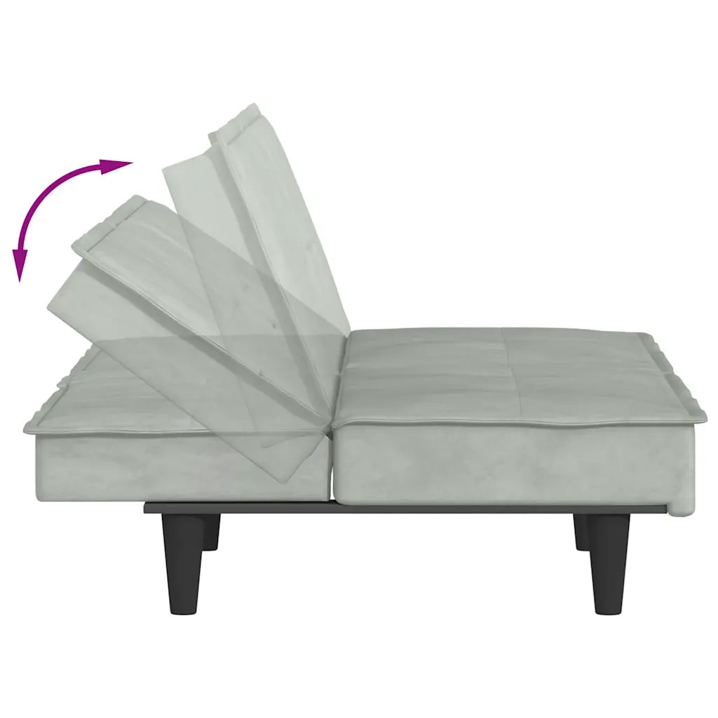 Divano Letto con Portabicchieri in Velluto Grigio Chiaro 351920