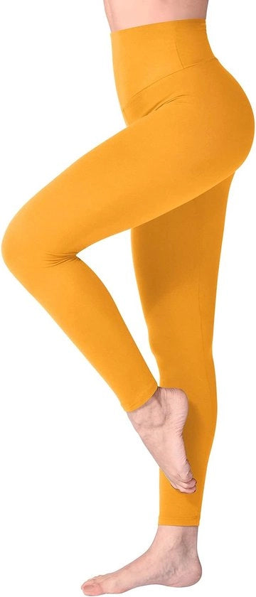 Leggins con Alta Cintura per Donne - morbido e non trasparente Leggins per controllo della pancia, maglia plus per allenamento, ginnastica e yoga - colore giallo scuro - misura L, XL