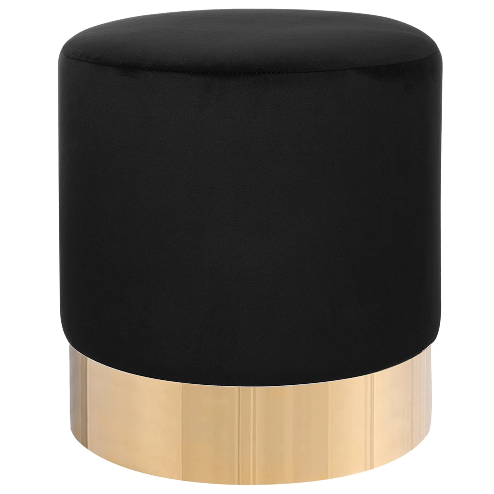 Poggiapiedi rotondo in velluto Nero con pouf da toeletta Glam Sgabello con dorato