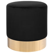 Poggiapiedi rotondo in velluto Nero con pouf da toeletta Glam Sgabello con dorato