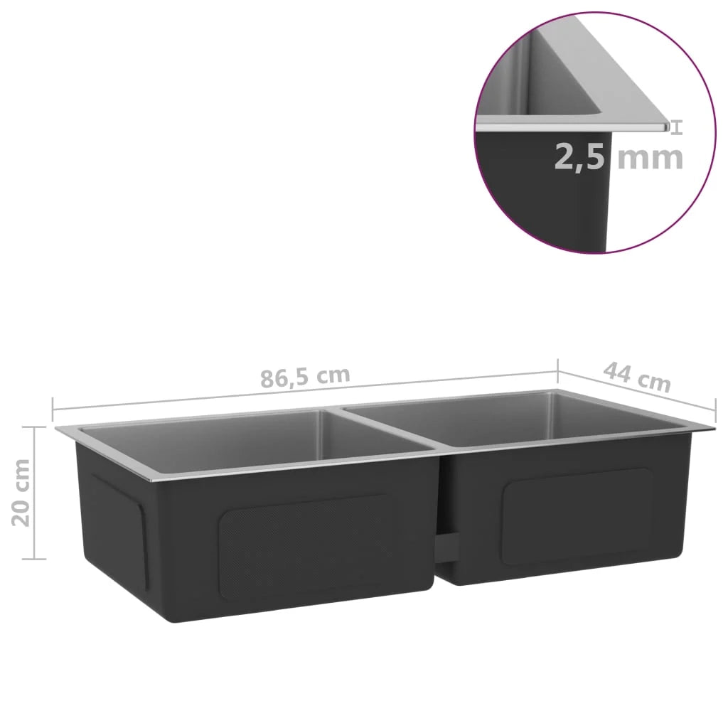 Lavello da cucina fatto a mano lavabo installazione cucina arredamento casa 86,5 x 44 cm acciaio inox argento 02_0002471