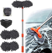 Set di spazzole per auto con testa a doppia spazzola, set di spazzole per auto telescopiche girevoli 360° con 4 cm spazzola a microvezzi ×3, microfascette, per auto, furgone, camion, caravan