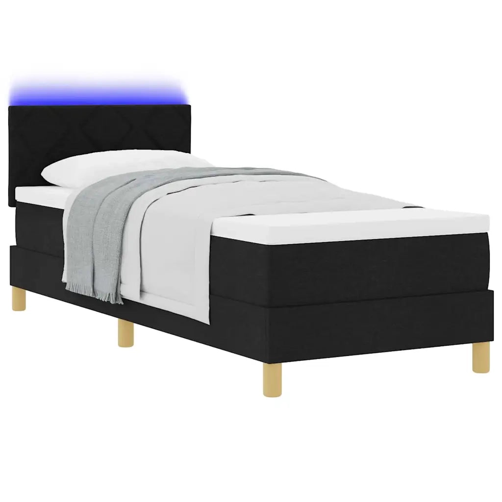 Letto singolo | Letto per adulti | Letto a Sorgente LED con cuscino Nero 80 x 200 cm Tessuto